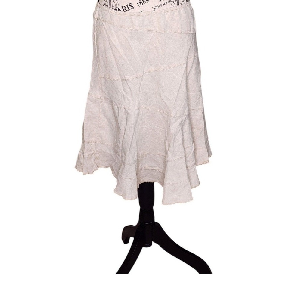 DKNY Jeans Beige Linen Cotton Blend Flared Midi Skirt Size 10P Petite